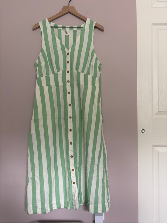 Pact Dresses & Skirts - Pact Canopy Linen Blend Green & White Striped Midi Dress